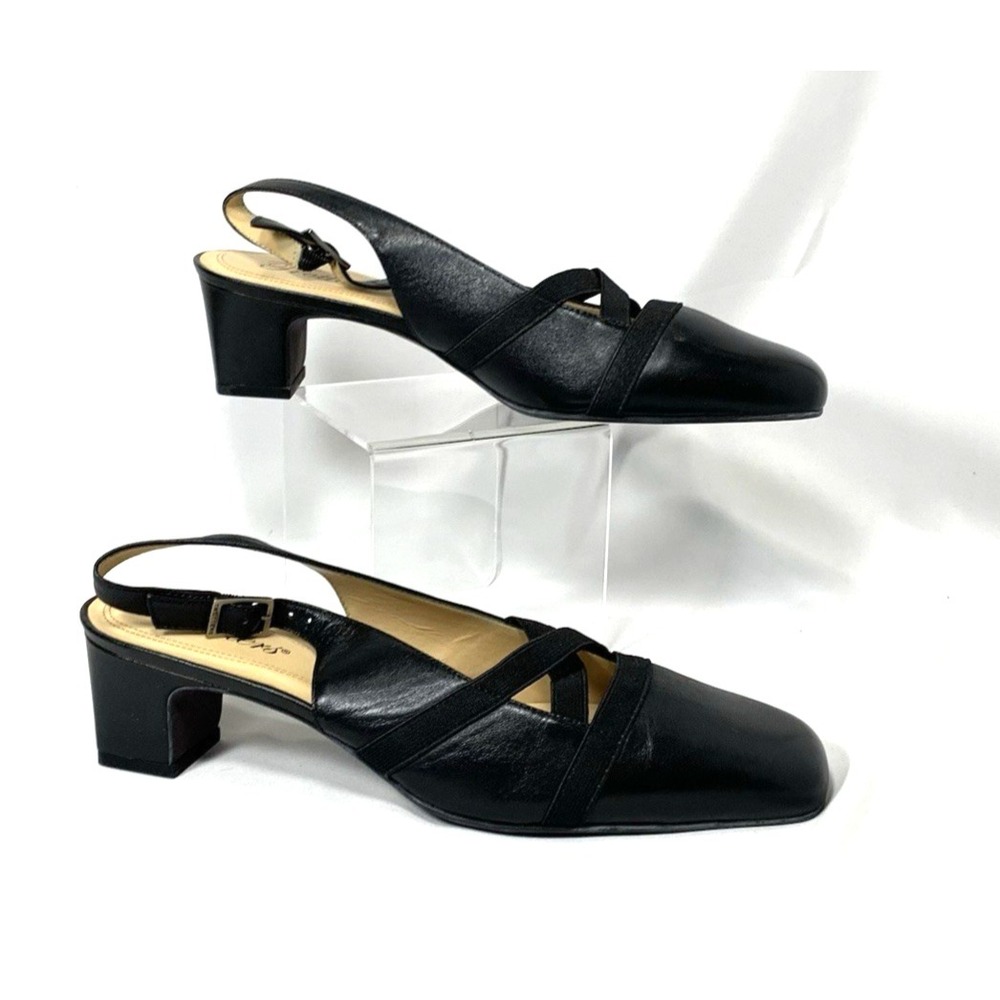 Trotters Shoes Womens 8.5 Black Leather Slingback Pump Low Heel 2" Ballet